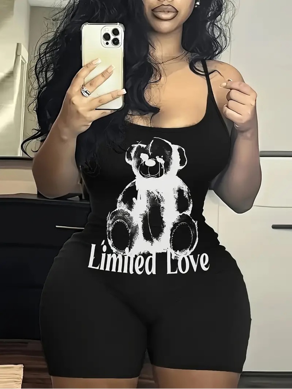 Black Ribbed “Limited Love” Romper Stretchy Streetwear | Size XL - Picture 3 of 13